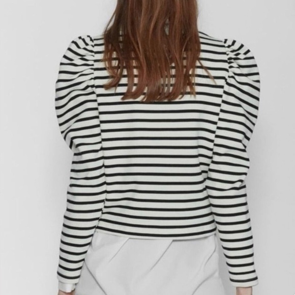 ZARA balloon long sleeve black and white stripped sweatshirt | SZ Small - Picture 4 of 12